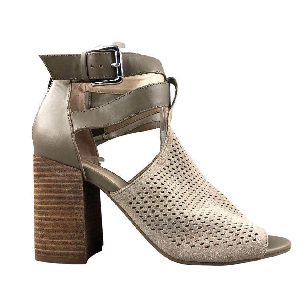 Marc Fisher Women's Size 8.5M Gabie Brown Leather Perforated Block Heel Sandals
